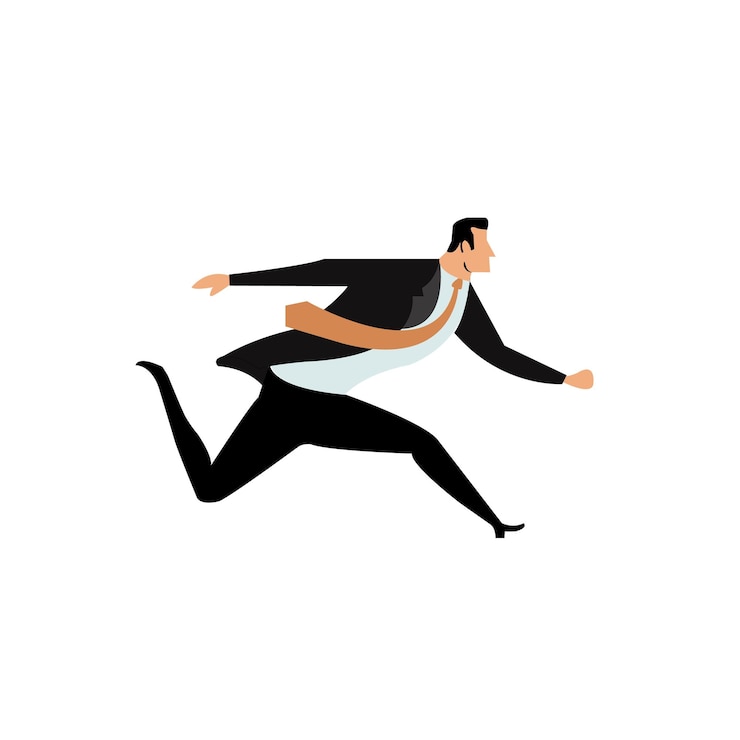 Vektör a man in a suit with a white shirt and a tie that says  he  s running