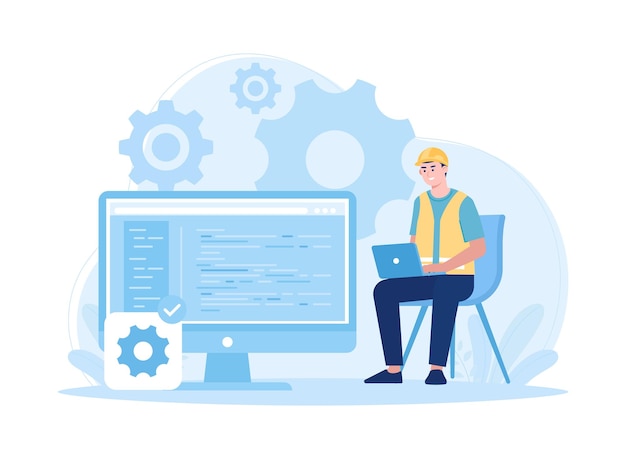 A man is checking a device for repairs trending concept flat illustration