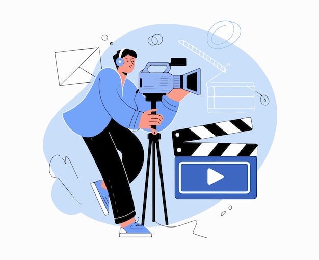 a man is recording a video camera with a camera in front of him