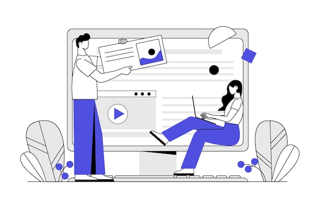 A man is working on a design project Character illustration for advertising banner design app