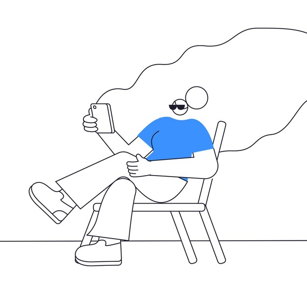 a man sits on a chair and reads a text message error state 404