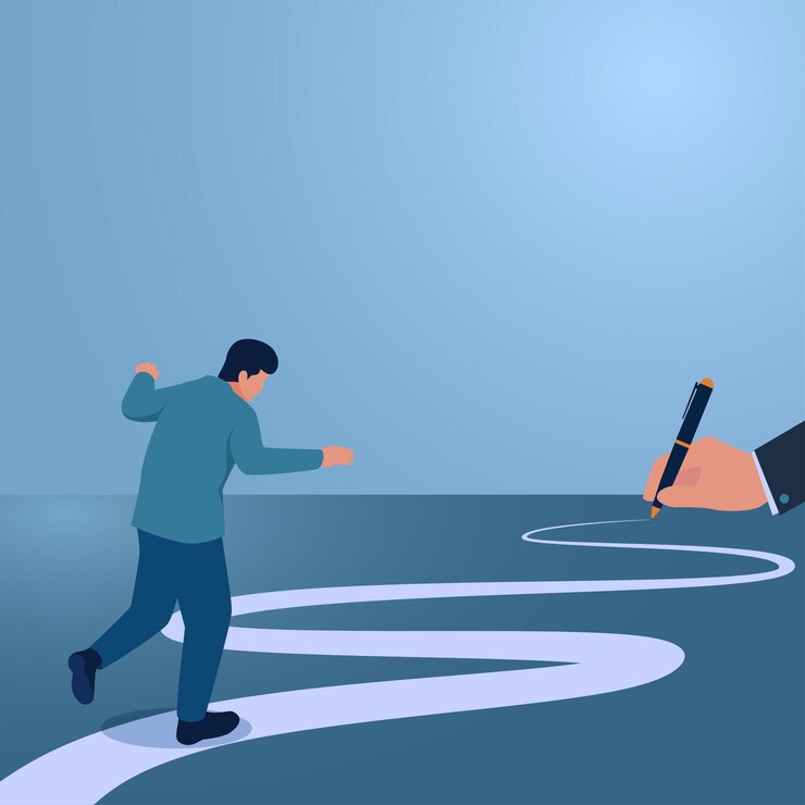 A man walks along a line made by big hands an illustration of business support