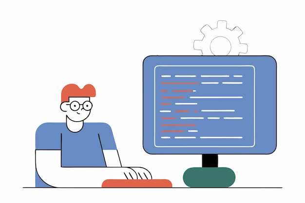 a man working at a computer with a computer mouse and a computer mouse