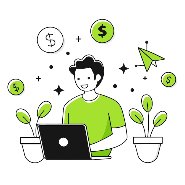 a man working on a laptop business illustration