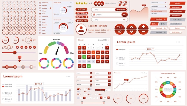 A modern interface kit with buttons graphs and elements for creating web applications and dashboards ideal for business statistics and finance