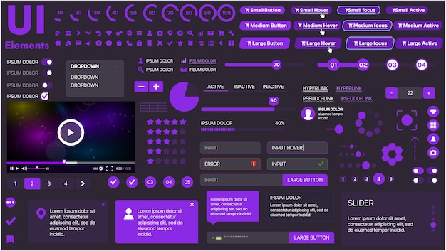 A modern UI kit featuring a collection of buttons icons navigation menus and responsive design