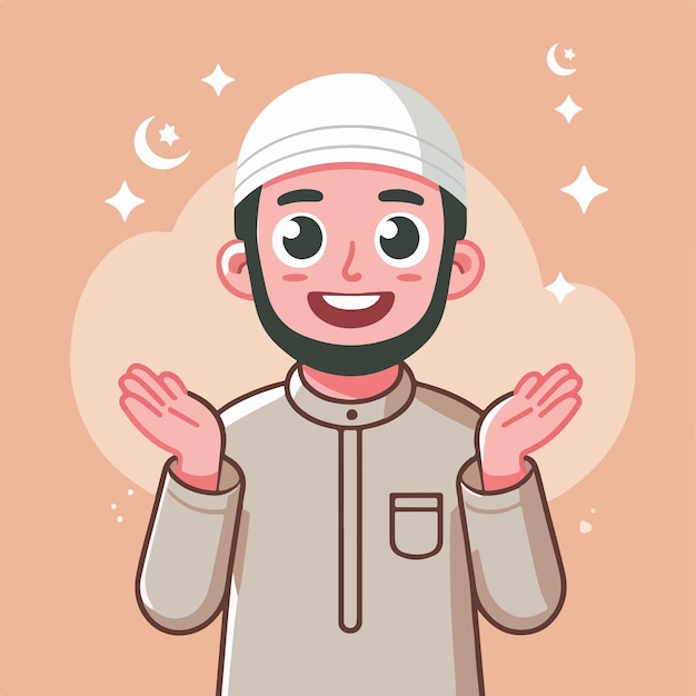 A Muslim is cheerful with a simple flat design style
