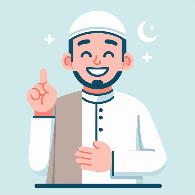 A Muslim is cheerful with a simple flat design style