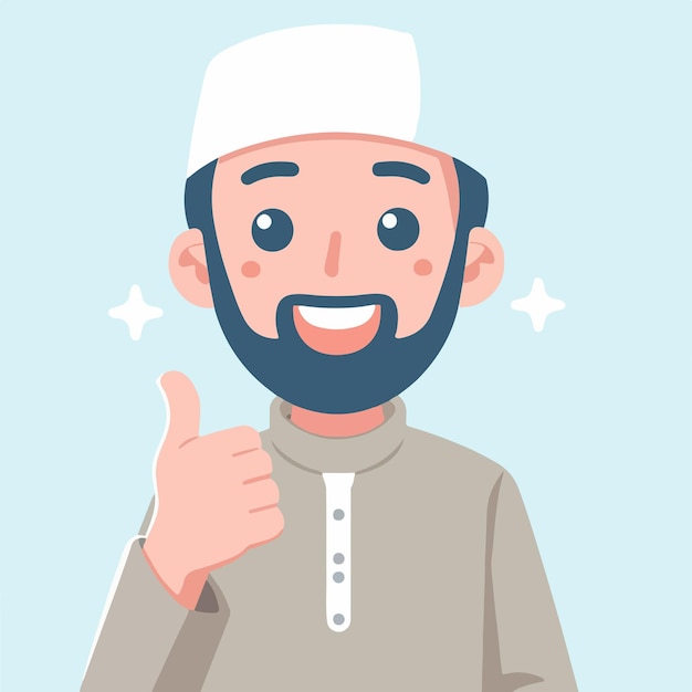 A Muslim is cheerful with a simple flat design style