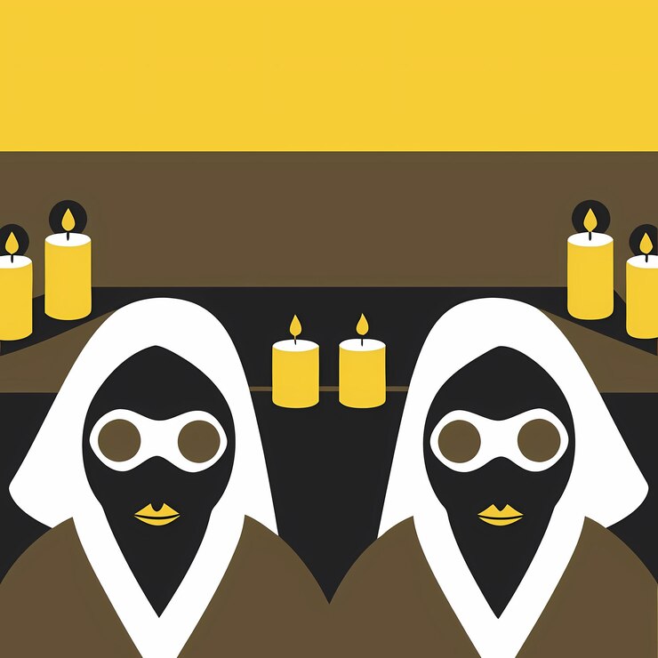 Vektör a painting of two women with masks that say quot b quot on it