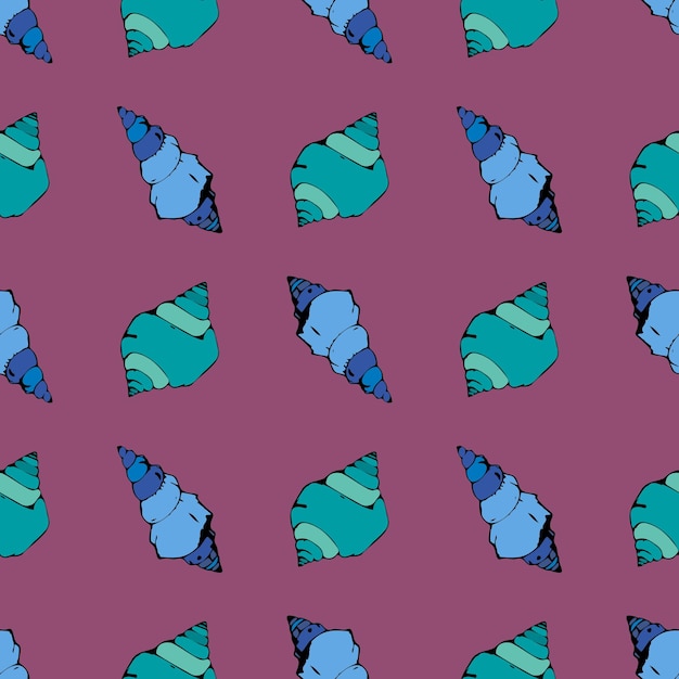 A pattern of blue and green shells on a pink background