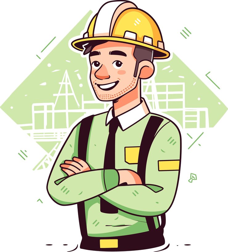 Vektör a picture of a construction worker wearing a hard hat