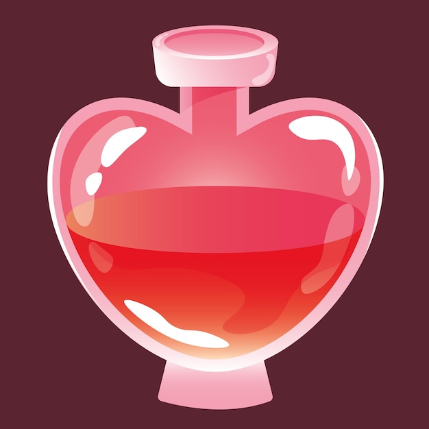 A pink bottle of perfume with a red cap and the word love on it.