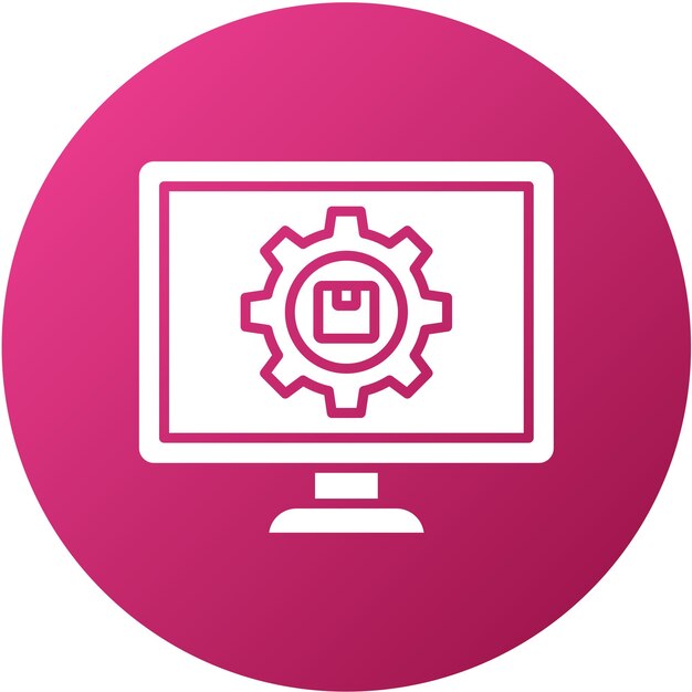 a pink computer monitor with a white logo on it
