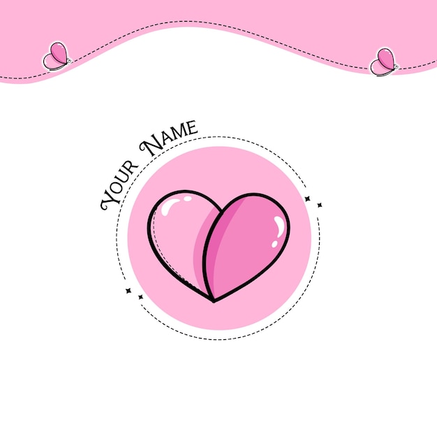 a pink heart with a pink ribbon that says name name  on it