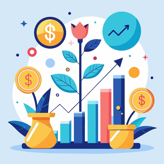 A plant covered with various denominations of money and coins symbolizing prosperity and growth A modern and elegant website design for a leading tech company