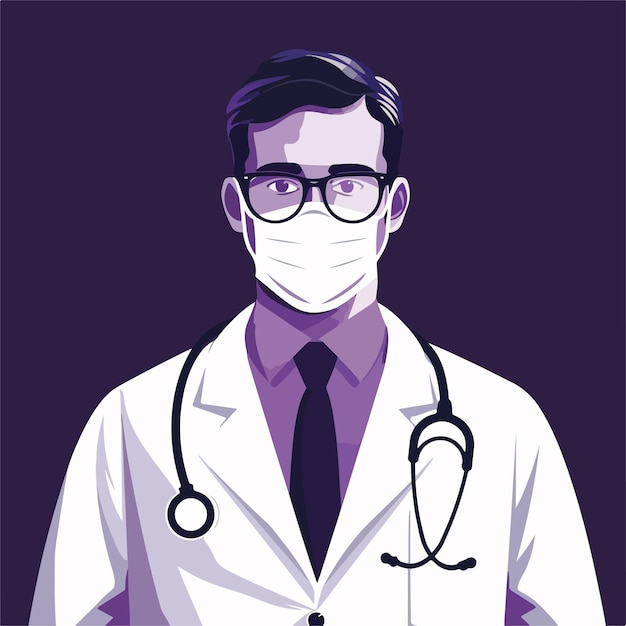 a poster of a doctor with a medical mask and glasses