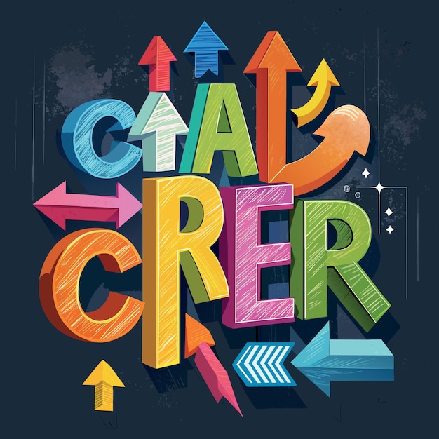 a poster with a colorful arrow and arrows pointing to the right