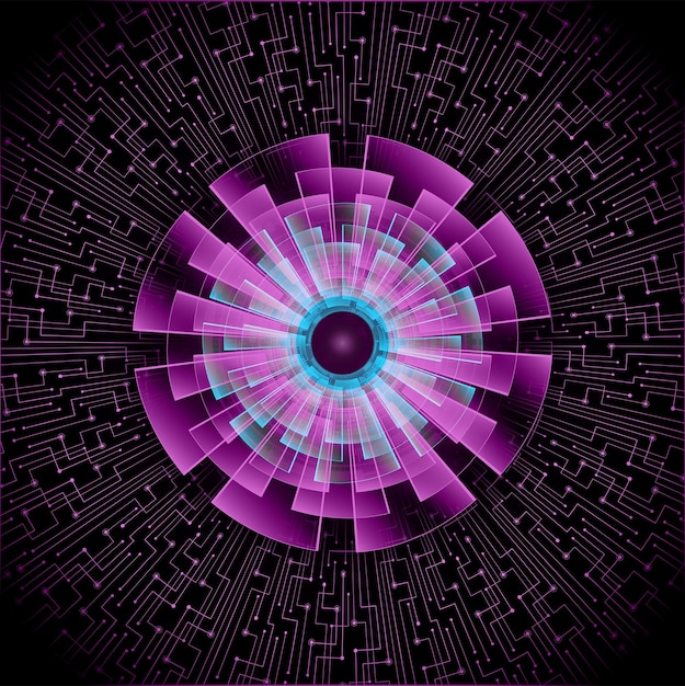 A purple and blue circle with a black center and a blue circle in the middle.
