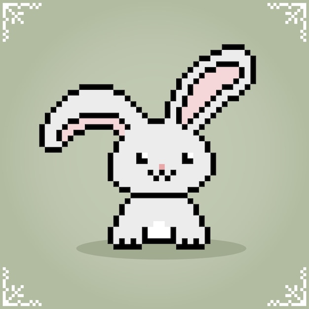a rabbit in 8 bit pixel art with long ear animal game assets in vector illustrations