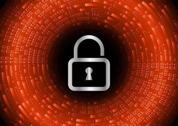 a red and black background with a lock and the word cybersecurity on it.