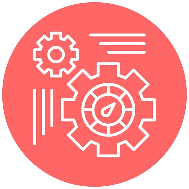 a red circle with a clock and gears on it
