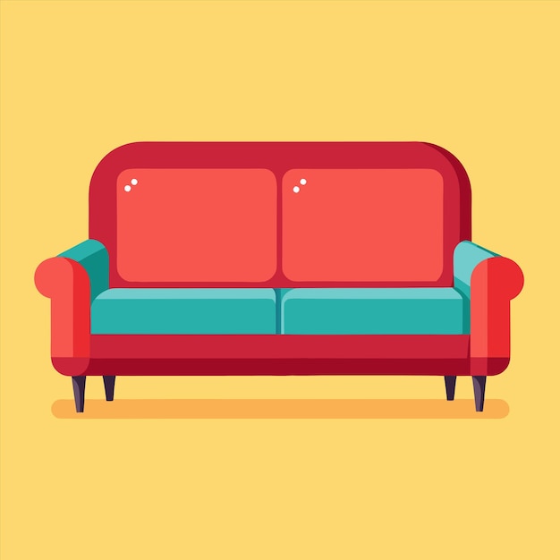 a red couch with a blue seat and a red sofa