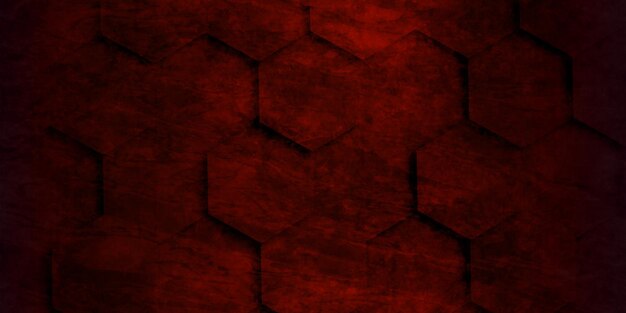 A red marble wall with hexagon tiles for texture and abstract red hexagon concept background
