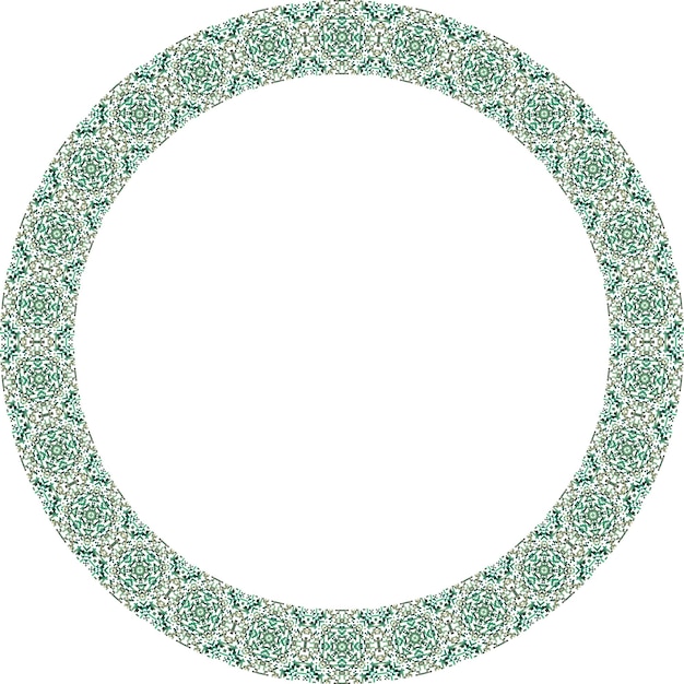 a round frame with green and blue pattern.