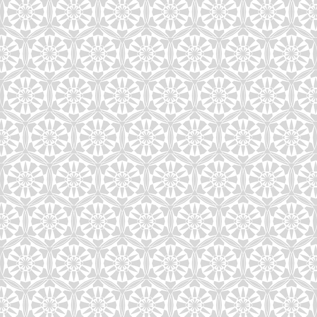 A seamless pattern of grey flowers on a white background
