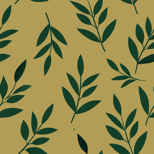a seamless pattern of leaves and branches with a green background