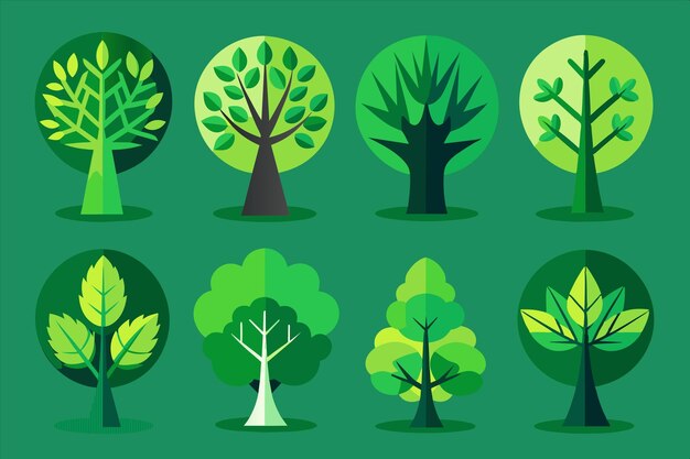 a series of different trees with different colors and shapes