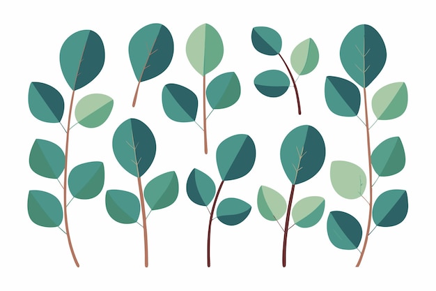 a series of trees with different colors and shapes