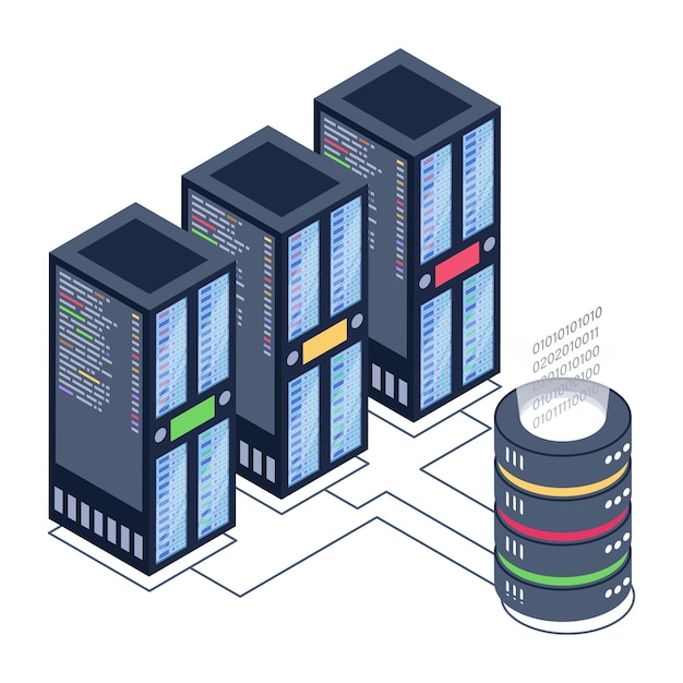 A server room icon in isometric design premium download
