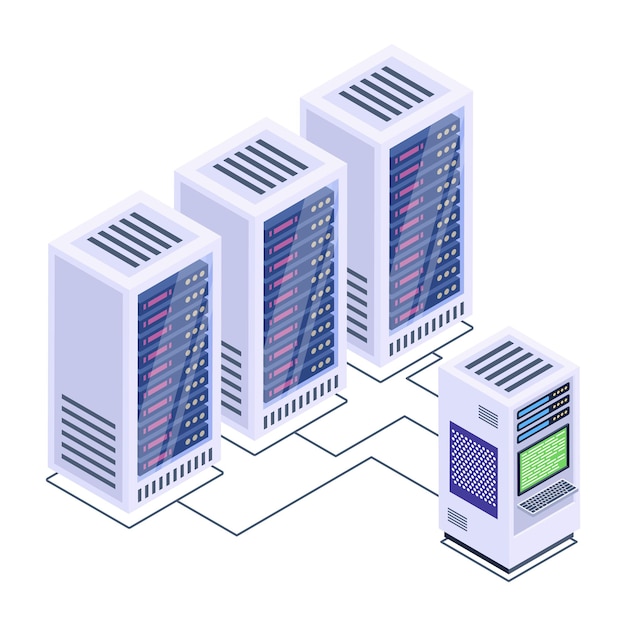 A server room icon in isometric design premium download