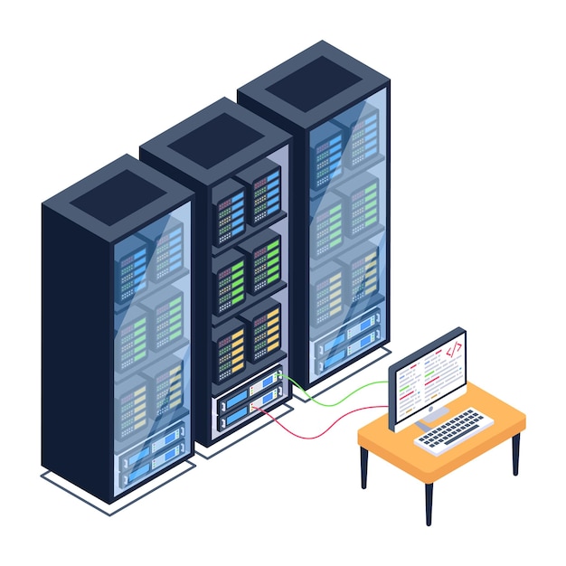 A server room icon in isometric design premium download