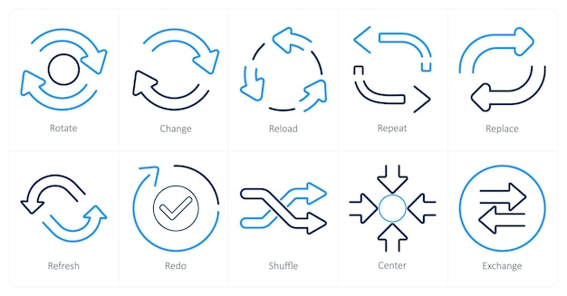 A set of 10 arrows icons as rotate change reload