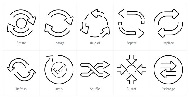 A set of 10 arrows icons as rotate change reload
