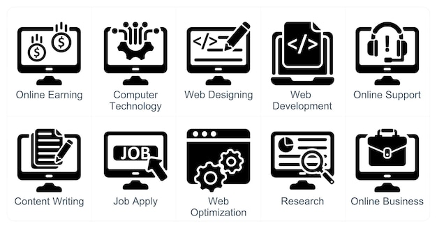 A set of 10 business icons as online earning computer technology web designing