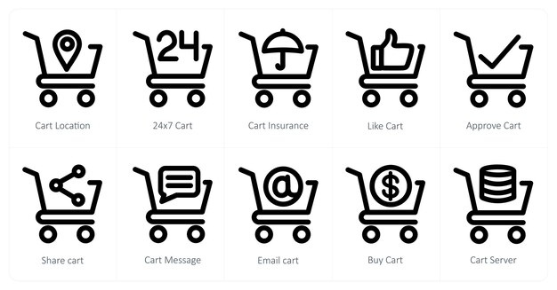 a set of 10 cart icons as cart location 24x7 cart cart insurance