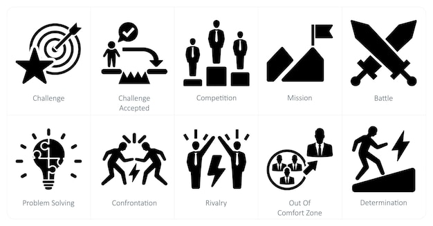 A set of 10 challenge icons as challenge challenge accepted competition