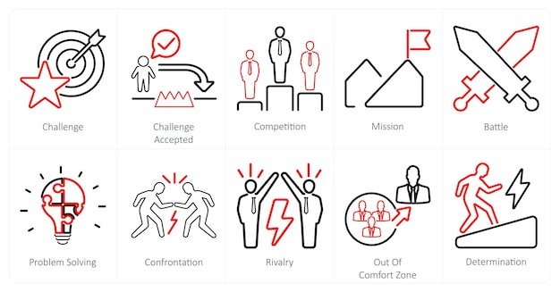 A set of 10 challenge icons as challenge challenge accepted competition