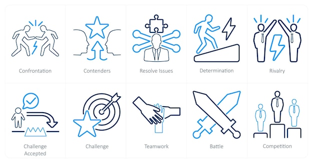 A set of 10 challenge icons as confrontation contenders resolve issues
