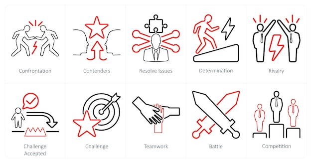 A set of 10 challenge icons as confrontation contenders resolve issues