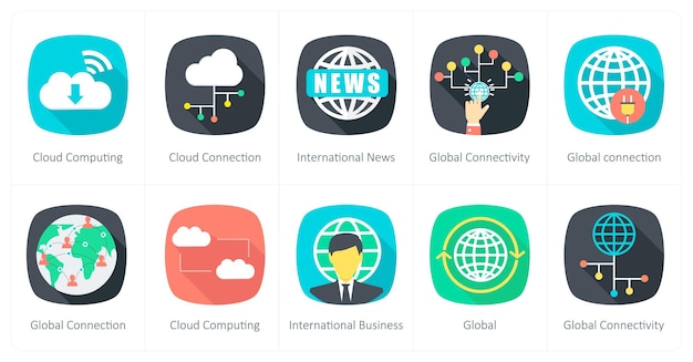A set of 10 Communication icons as cloud computing cloud connection international news