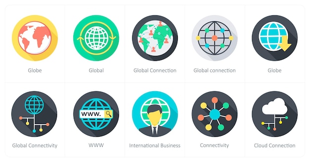 A set of 10 Communication icons as globe global global connection