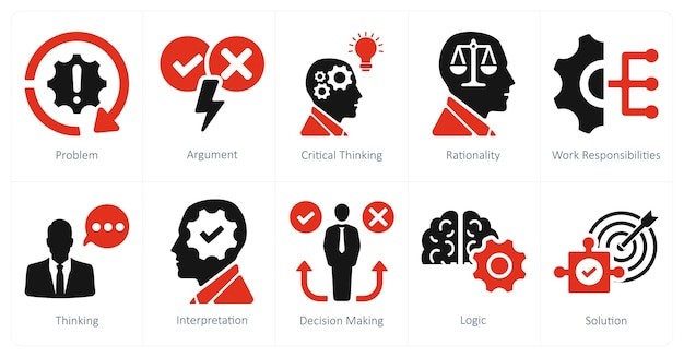 A set of 10 critical thinking icons as problem argument critical thinking