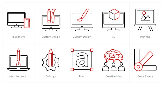 a set of 10 design and creativity icons as responsive custom design 3d