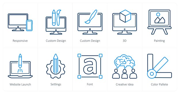 a set of 10 design and creativity icons as responsive custom design 3d