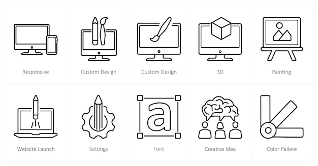a set of 10 design and creativity icons as responsive custom design 3d